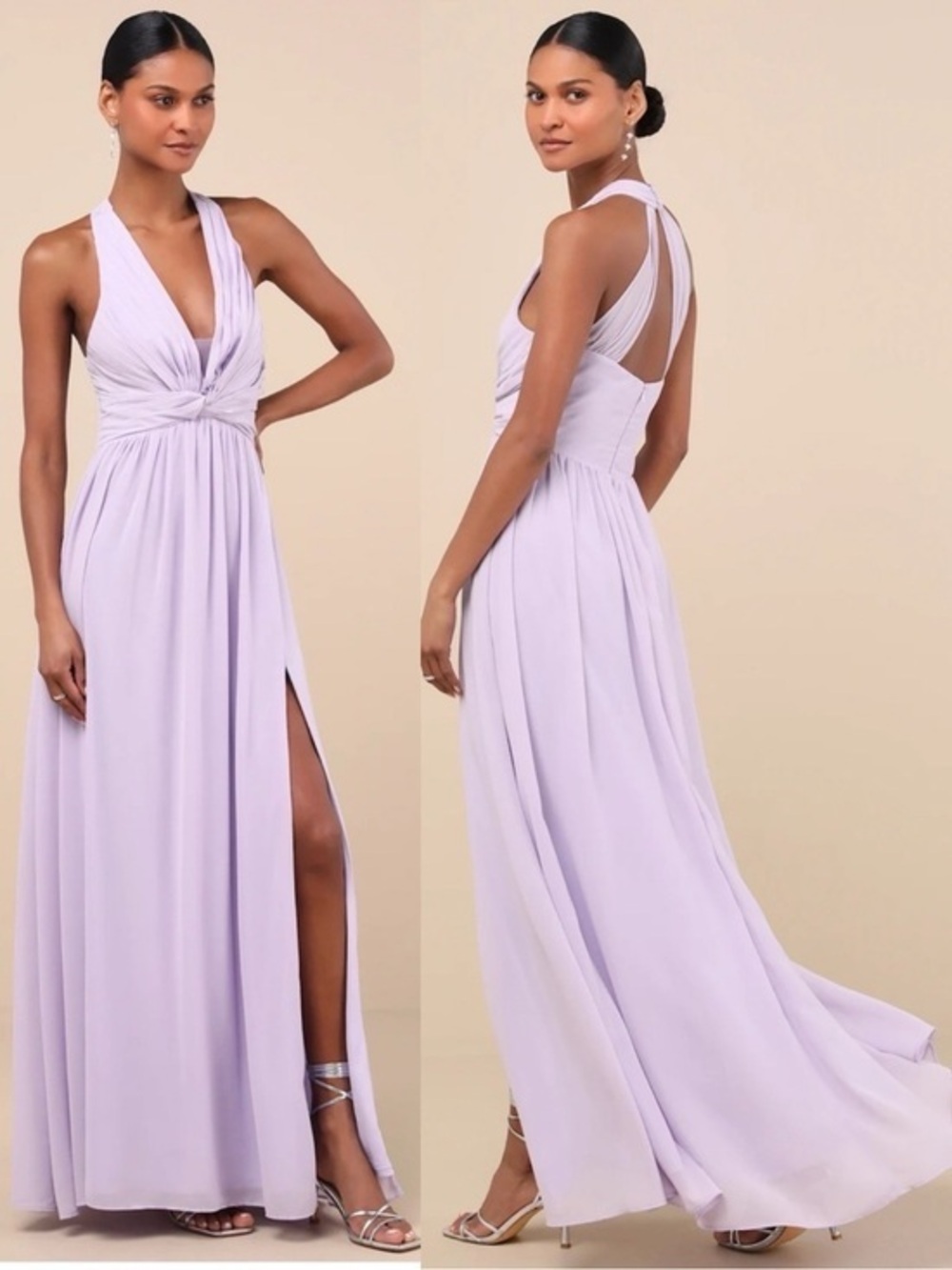 NWT Lulu’s Marilina Lavender Pleated Twist-Front Maxi Dress Large 2631551 Chic